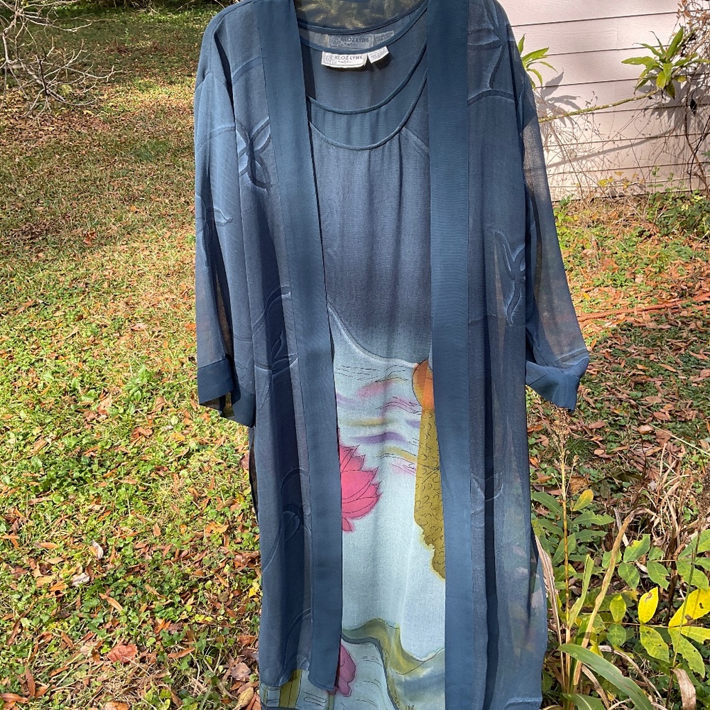 Vintage Kloz Lyne 2 piece, Blue floral Maxi Dress M